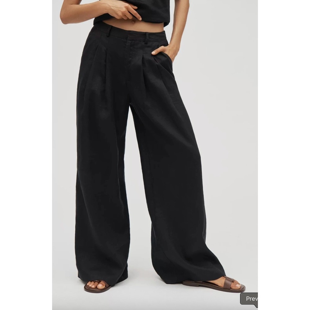 NEW Maeve Womens Avery Linen Pleated Trouser Pant Size S Black Office Career